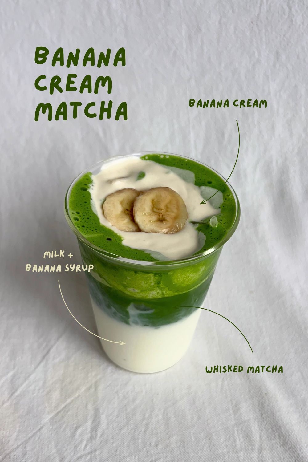 Banana Cream Matcha — ceremonial grade matcha with banana syrup and coconut cream at Mykonos Brunch Club