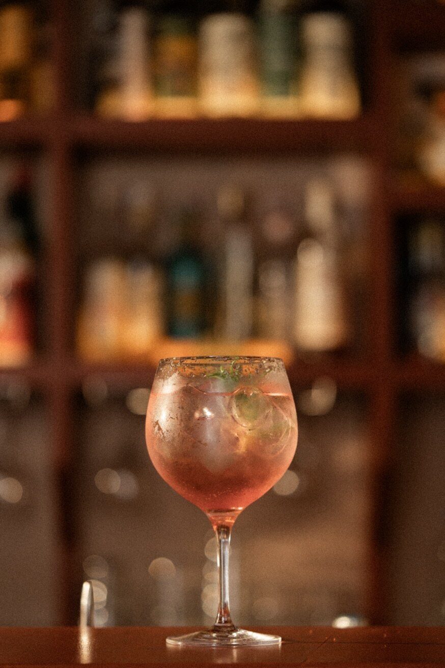 Hibiscus cocktail at Pūblico mezcal bar Mykonos Town during happy hour
